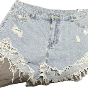 Distressed Light Blue Denim Shorts